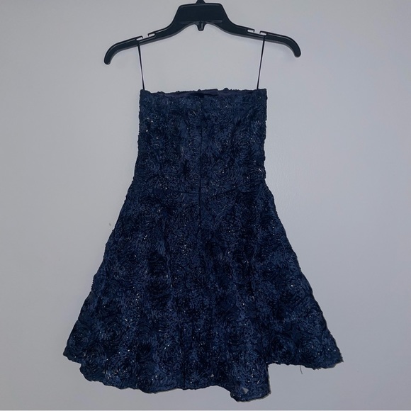 NWT Arrogant Cat Navy Blue Gold Rose Strapless Mini Dress - Picture 2 of 7
